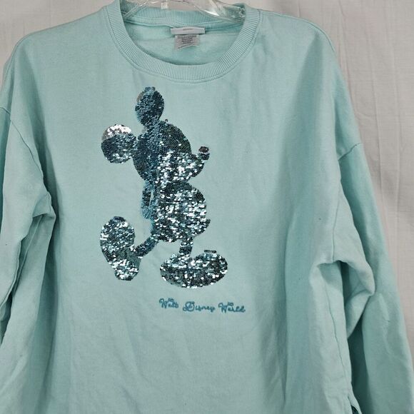 Disney Parks Womens Size S Blue Sequin Mickey Mouse Long Sleeve Sweatshirt - Picture 2 of 5